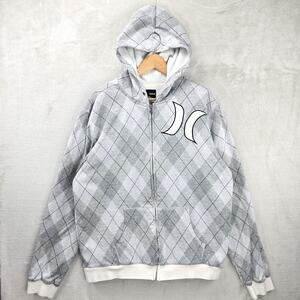 Vintage Hurley Full Zip Hoodie XL Plaid Sweatshirt Sherpa Lined Skate Surf Y2K